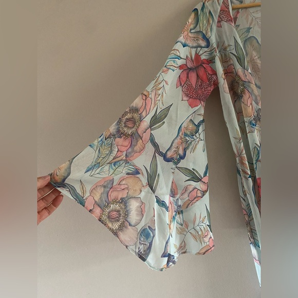 Sukiso Women’s Nomade Kimono In Botanica Long Duster Vacation Pool Resort MEDIUM - Picture 4 of 14